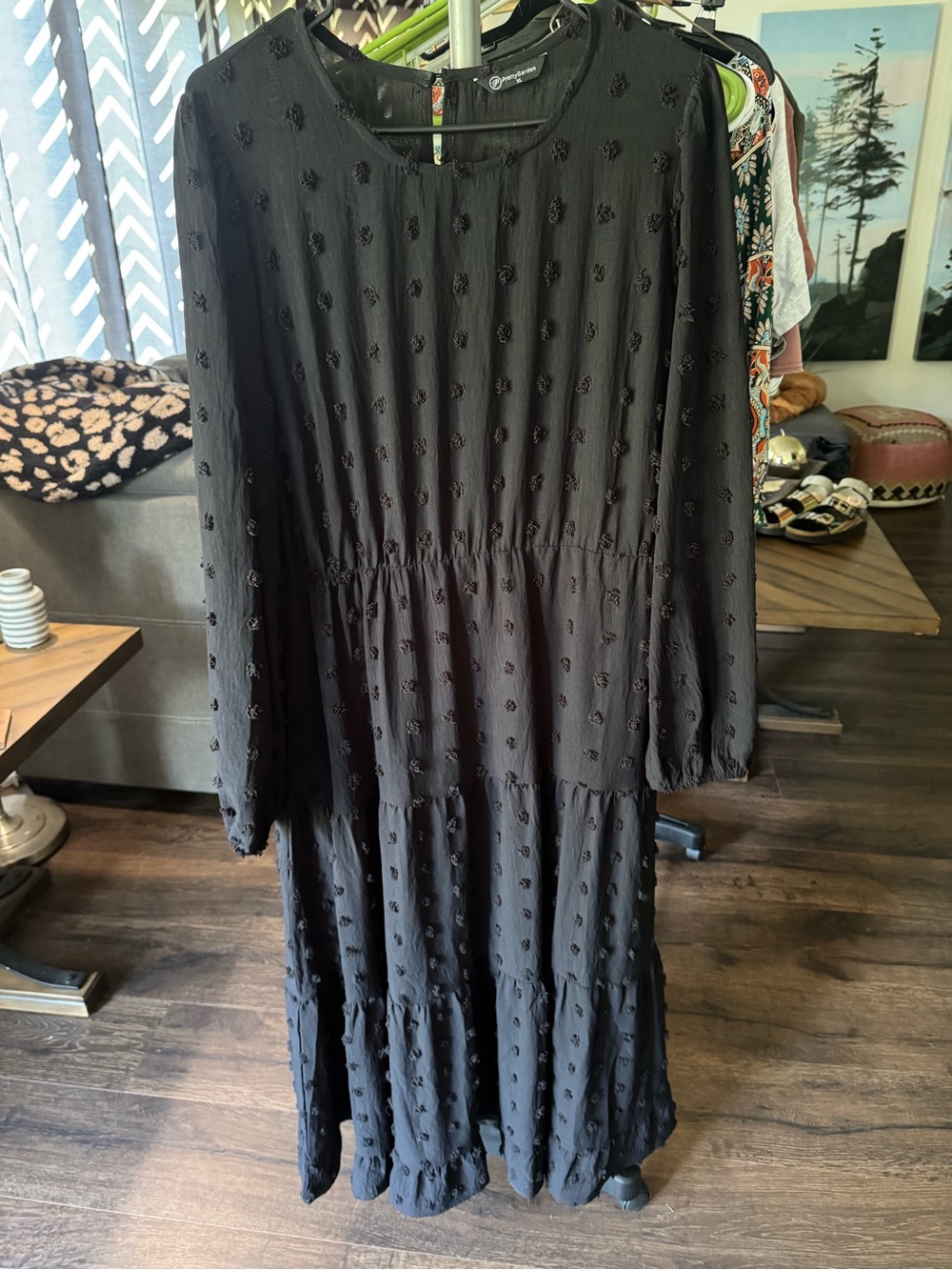 Wandering Heart Black Textured Tiered Maxi Dress